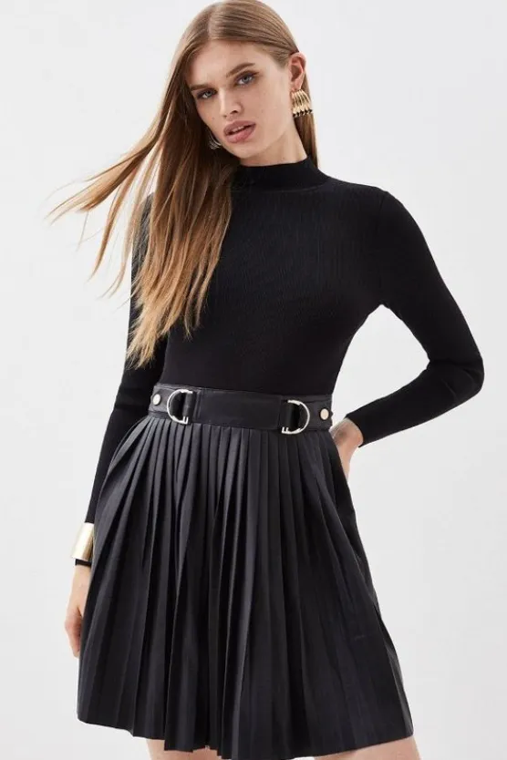 Karen Millen Knitted Skater Dress With Pu Detailing black Discount