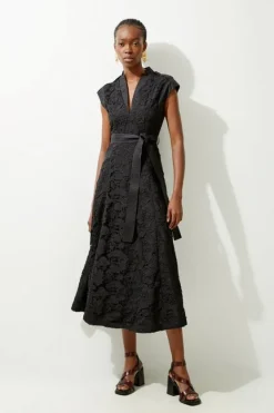 Karen Millen Lace And Cotton Mix Woven Midi Dress black Clearance