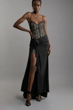 Karen Millen Lace And Jersey Crepe Maxi Dress black Discount