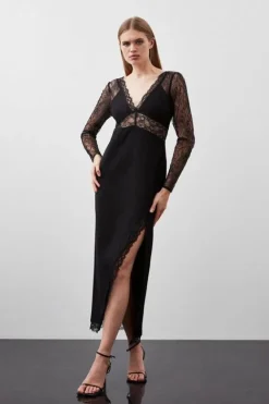 Karen Millen Lace And Ponte Jersey Maxi Dress black Online