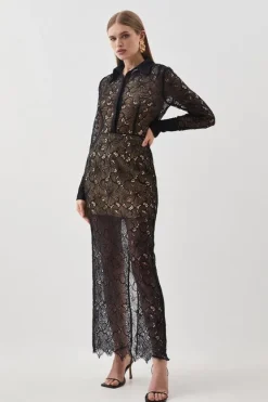 Karen Millen Lace Woven Midi Skirt black Sale