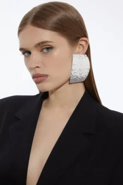 Karen Millen Large Hammered Statement Earring silver Online
