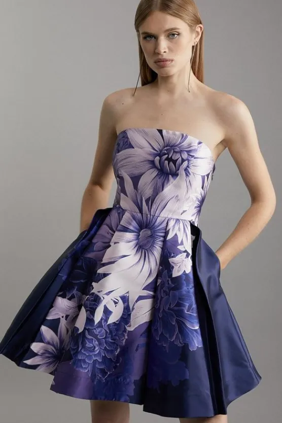 Karen Millen Large Scale Floral Print Woven Prom Mini Dress navy Online