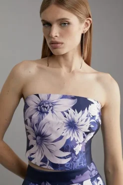 Karen Millen Large Scale Floral Print Woven Corset Top navy Outlet