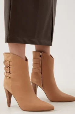 Karen Millen Leather And Suede Cone Heel Buckle Boot tan Fashion