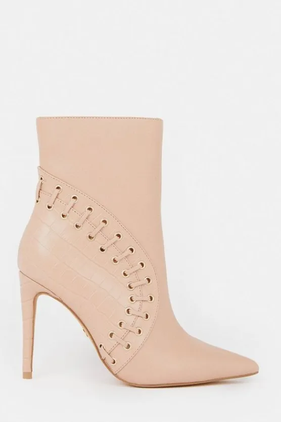 Karen Millen Leather And Suede Eyelet Heeled Boot nude Hot