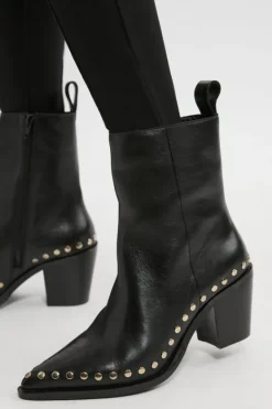 Karen Millen Leather Block Heel Stud Ankle Boot black Fashion