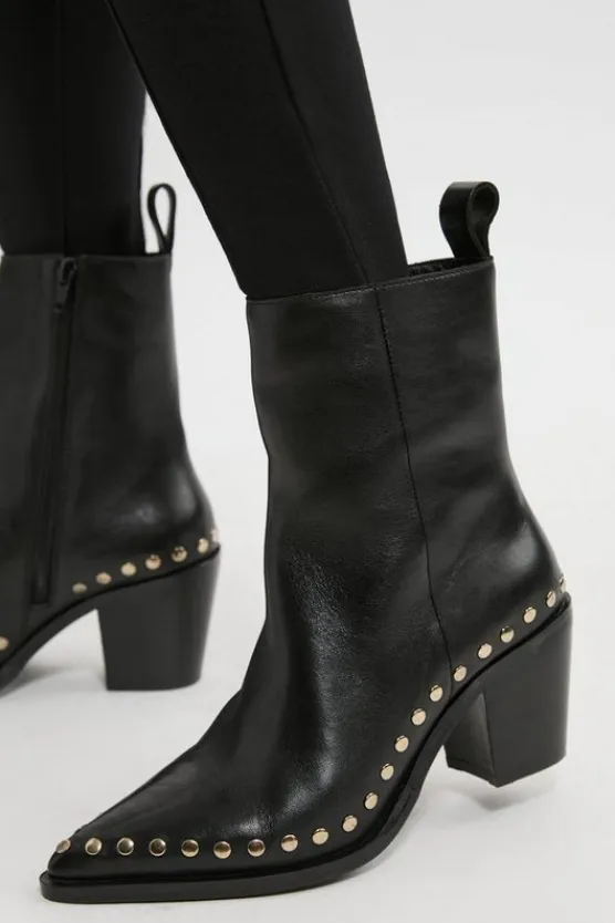 Karen Millen Leather Block Heel Stud Ankle Boot black Fashion