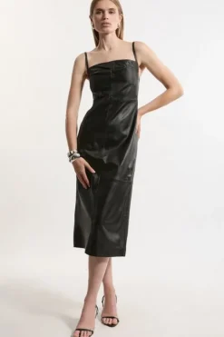 Karen Millen Leather Clean Minimal Strappy Pencil Dress black Discount