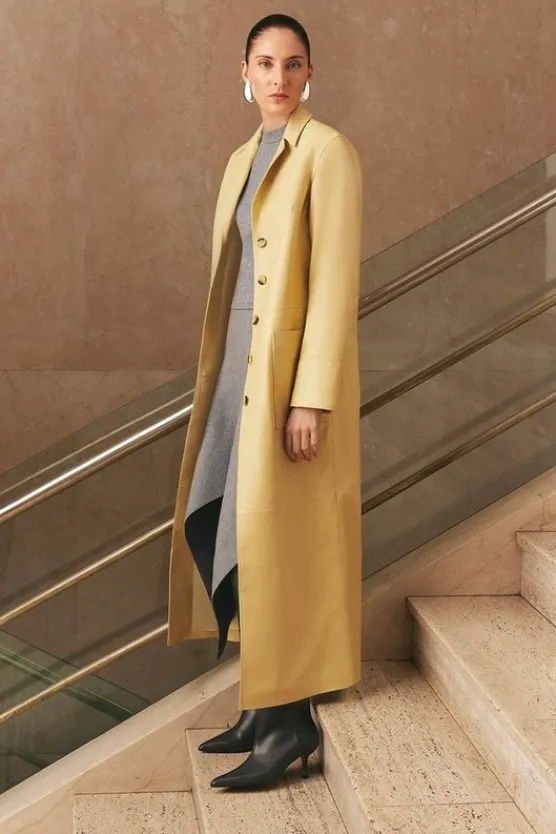 Karen Millen Leather Clean Trench Coat yellow Hot