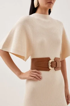Karen Millen Leather Croc Wide Waist Belt tan Sale