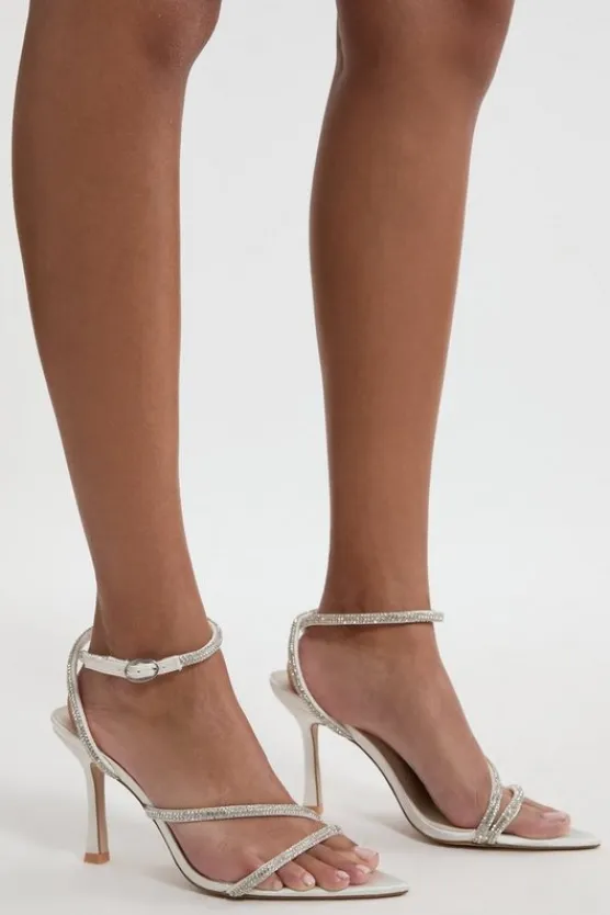 Karen Millen Leather Diamante Detail Strappy Heel cream Clearance
