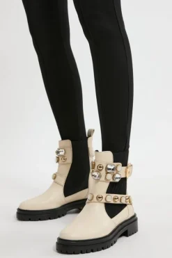 Karen Millen Leather Embellished Chelsea Boot cream New