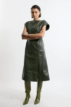 Karen Millen Leather Full Midi Dress green Outlet