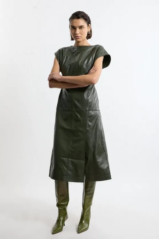 Karen Millen Leather Full Midi Dress green Outlet