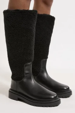 Karen Millen Leather Fur Lined Chunky Calf Boot black Hot