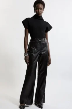Karen Millen Leather Patch Pocket Dress Pants black Best