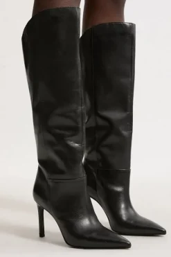 Karen Millen Leather Pointed High Heel Western Boot black Discount