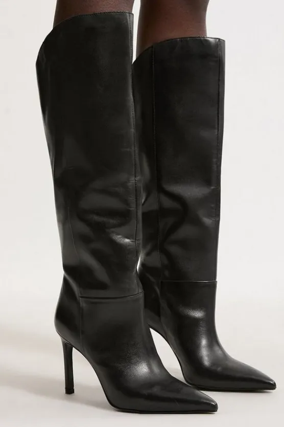 Karen Millen Leather Pointed High Heel Western Boot black Discount