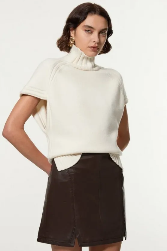 Karen Millen Leather Seam Detail Mini Skirt chocolate Best