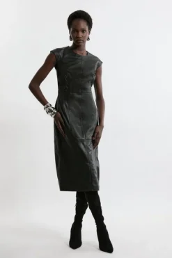 Karen Millen Leather Seam Detail Tailored Pencil Midi Dress black Outlet