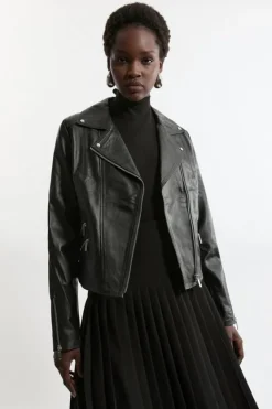 Karen Millen Leather Signature Moto Jacket black Outlet