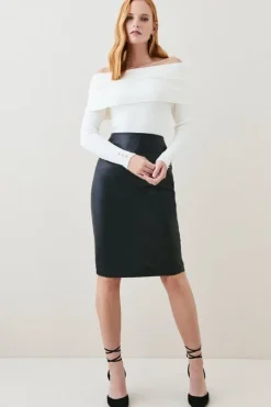 Karen Millen Leather Signature Pencil Skirt black Discount
