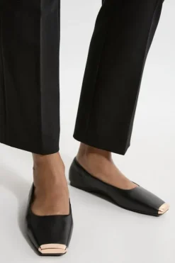 Karen Millen Leather Square Toe Ballerina With Metal Toe Cap black Best