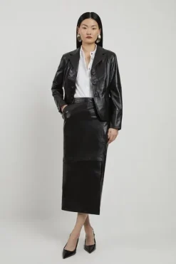 Karen Millen Leather Tailored Skirt Co-ord black Clearance