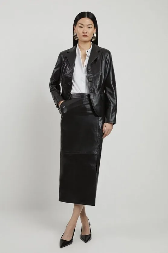 Karen Millen Leather Tailored Skirt Co-ord black Clearance
