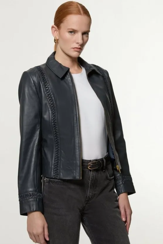 Karen Millen Leather Twist Detail Jacket navy Outlet