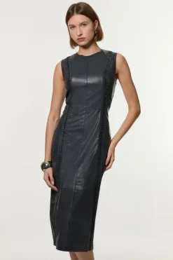 Karen Millen Leather Twist Detail Sleeveless Midiaxi Dress navy Fashion