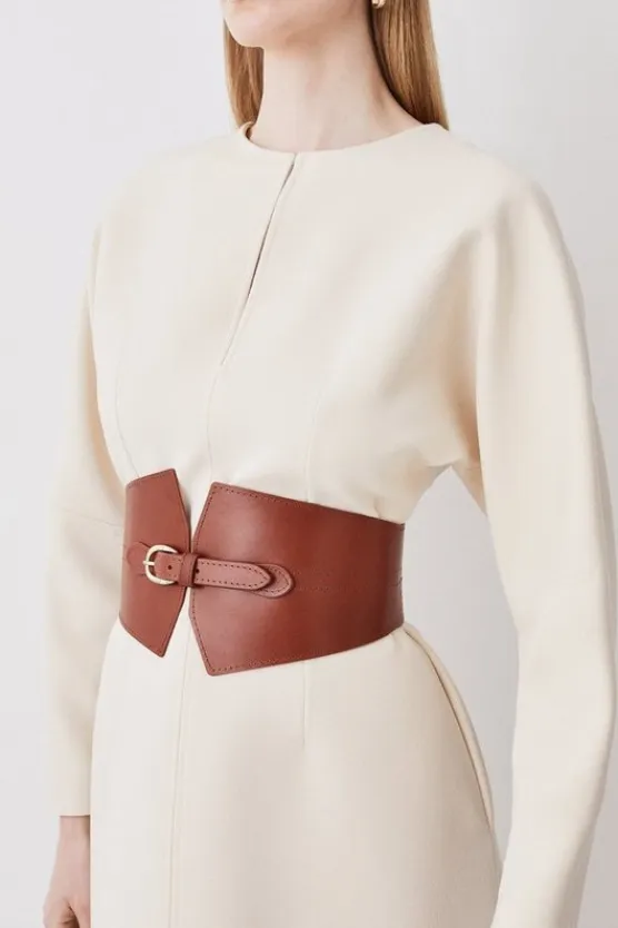 Karen Millen Leather Wide Waist Belt tan Best