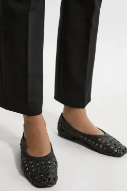 Karen Millen Leather Woven Ballet Pump black Clearance