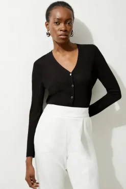 Karen Millen Lightweight Viscose Blend Summer Knit Cardigan black Hot