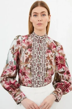 Karen Millen Linen Viscose Border Print Woven Blouse floral Online