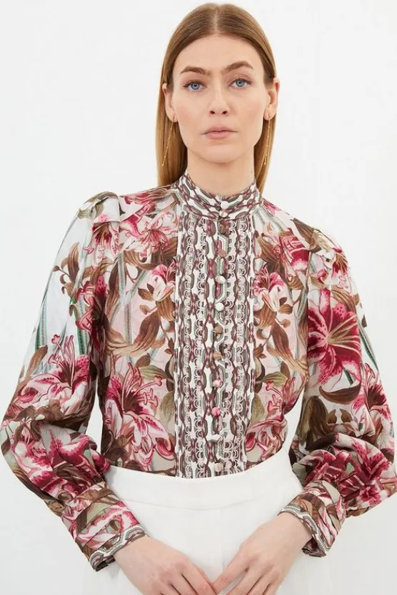 Karen Millen Linen Viscose Border Print Woven Blouse floral Online