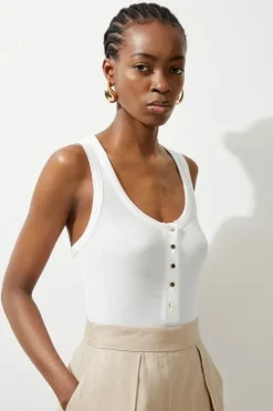 Karen Millen Luxe Viscose Rib Jersey Scoop Neck Bodysuit ivory Clearance