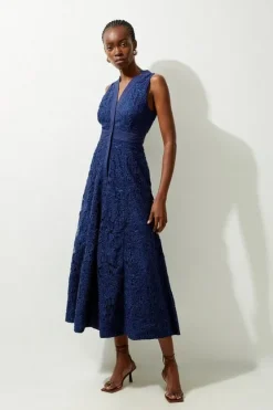 Karen Millen Lydia Millen Cut Work Cotton Sateen Woven Halter Dress navy Hot