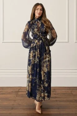 Karen Millen Lydia Millen Ruffle Chiffon Maxi Dress floral Outlet