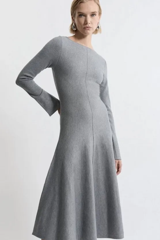 Karen Millen Lydia Millen Petite Compact Knit Wool Look Full Skirt Midi Dress greymarl Best