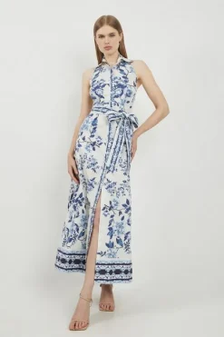 Karen Millen Lydia Millen Petite Cotton Sateen Woven Halter Shirt Dress New