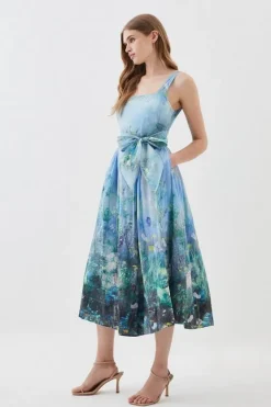Karen Millen Lydia Millen Petite Cotton Scenic Floral Strappy Midi Dress Outlet