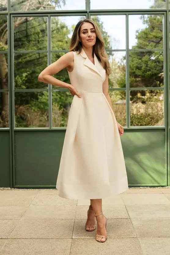 Karen Millen Lydia Millen Petite Taffeta Full Skirt Tailored Wrap Shirt Midaxi Dress cream Outlet
