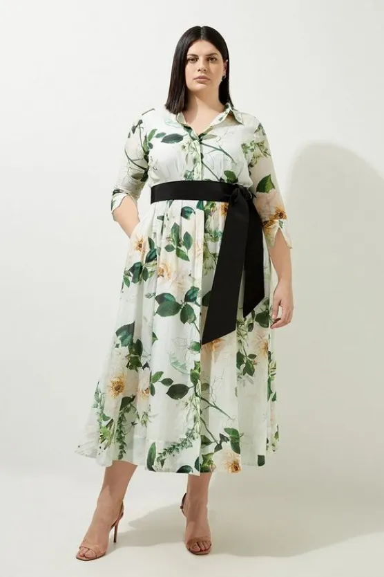 Karen Millen Lydia Millen Plus Size Floral Silk Cotton Woven Shirt Dress Discount