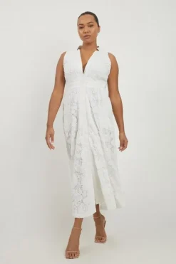 Karen Millen Lydia Millen Plus Size Lace With Cotton Sateen Woven Halter Dress ivory Best
