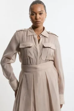 Karen Millen Lydia Millen Plus Size Pocket Detail Organdie Woven Shirt champagne Hot