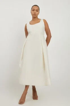 Karen Millen Lydia Millen Plus Size Taffeta Full Skirt Tailored Midi Dress cream Fashion
