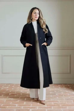 Karen Millen Lydia Millen Premium Italian Manteco Wool Rounded Sleeve Skirted Tailored Midaxi Coat black Best