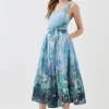 Karen Millen Lydia Millen Tall Cotton Scenic Floral Strappy Midi Dress Clearance